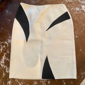 Escada black and cream wool pencil skirt, size 34.